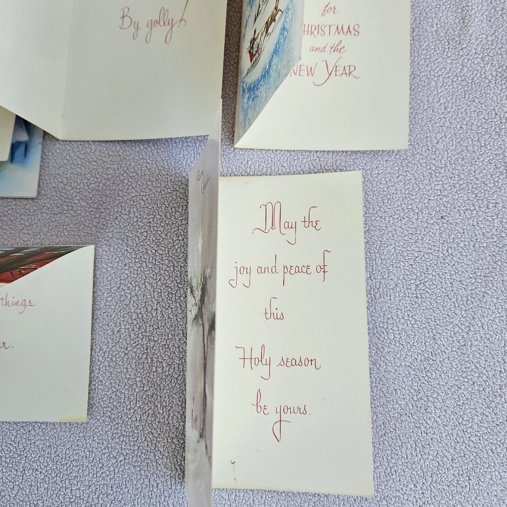 VTG Christmas Card Set of 16 Holiday Greeting Church Snow Deer Santa Mailbox